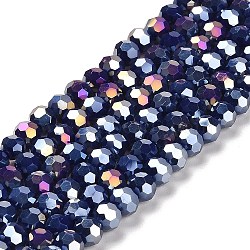 Opaque Glass Beads Stands, AB Color, Faceted(32 Facets), Round, Midnight Blue, 6x5.5mm, Hole: 1.2mm, about 91~93pcs/strand, 19.49~19.92 nch(49.5~50.6cm)(EGLA-A035-P6mm-B09)