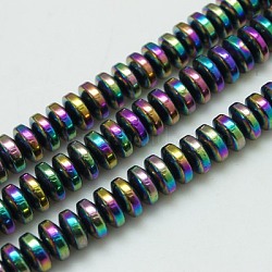 Non-magnetic Synthetic Hematite Heishi Beads Strands, Disc/Flat Round, Multi-color Plated, 6x3mm, Hole: 1mm, 15.7 inch(G-K013-6x3mm-01)