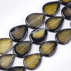 Natural Crackle Agate Beads Strands, Dyed, Teardrop, Dark Khaki, 40~41x29~31x5.5~7mm, Hole: 2mm, about 10pcs/strand, 15.5 inch(X-G-T121-02A)
