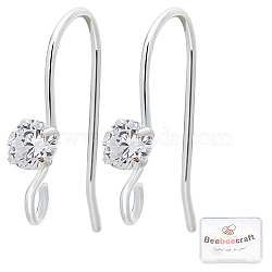 10Pcs 925 Sterling Silver Earring Hooks, with Rhinestone, 925 Sterling Silver Plated, 13x16mm, Hole: 1.5mm, 24 Gauge, Pin: 0.5mm(STER-BBC0001-14)