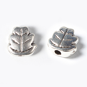 Tibetan Style Alloy Beads, Leaf, Cadmium Free & Lead Frees, Antique Silver, 7x7x3mm, Hole: 1mm
