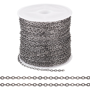 Brass Coated Iron Flat Cable Chains, Soldered, with Spool, Flat Oval, Gunmetal, 2.5x2x0.3mm, about 32.81 Feet(10m)/Roll