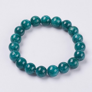 Natural Yellow Jade Beaded Stretch Bracelet, Dyed, Round, Dark Green, 2 inch(5cm), Beads:  6mm