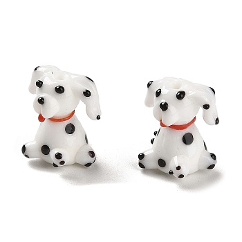 Handmade Lampwork Beads, Dalmatian/Dog, White, 20~21x18~19mm, Hole: 1.5mm