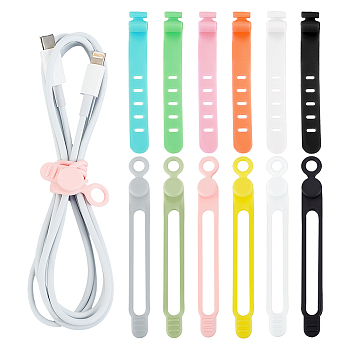 ARRICRAFT 36Pcs 12 Style Silicone Cable Ties, Reusable Headphone Cable Line Bundles Organizer, Mixed Color, 78~106x10~12.5x1.5~10.5mm