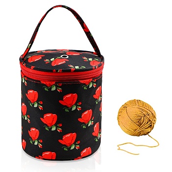 Oxford Zipper Knitting Bucket Bag with Handle, Yarn Storage Organizer, Crochet Hooks & Knitting Needles Bag, June Rose, 13x14cm