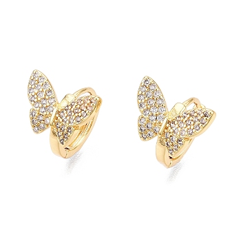 Butterfly Clear Cubic Zirconia Hoop Earrings, Brass Earrings for Women, Real 18K Gold Plated, 13x15x14mm