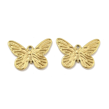 304 Stainless Steel Pendants, Butterfly Charm, Real 14K Gold Plated, 11x15.5x1mm, Hole: 1mm