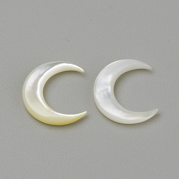 Natural White Shell Mother of Pearl Shell Cabochons, Moon, Seashell Color, 12x11.5x2mm