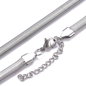 304 Stainless Steel Herringbone Chains Necklaces, with Lobster Claw Clasps, Stainless Steel Color, 16.1 inch(41cm)