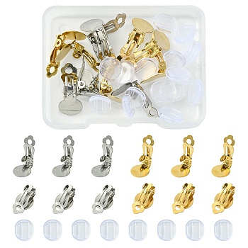 12Pcs 2 ColorS 304 Stainless Steel Clip-on Earring Findings, Clip on Earring Pads, with Silicone Earring Pads, Flat Round, Golden & Stainless Steel Color, 18x10x7mm, Hole: 3mm, 6Pcs/Color