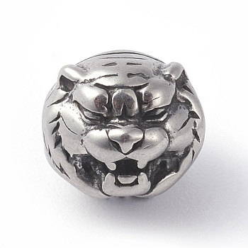 316 Surgical Stainless Steel Beads, Tiger Head, Antique Silver, 10x11x10mm, Hole: 2mm
