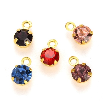 Glass Rhinestone Charms, with Brass Settings, Golden, 6.5x4x3.5mm