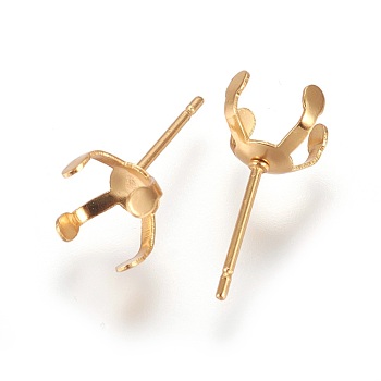 304 Stainless Steel Stud Earrings Findings, Golden, Tray: 6x6mm, 16x6mm, Pin: 0.7mm