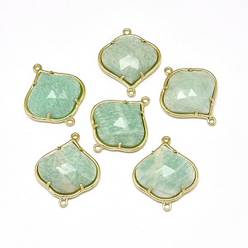 Natural Amazonite Links connectors, with Golden Tone Brass Findings, Faceted, 26x21.5x5.5mm, Hole: 1.5~1.6mm