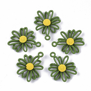 Spray Painted Alloy Pendants, Flower/Daisy, Sea Green, 23.5x19.5x4.5mm, Hole: 1.8mm