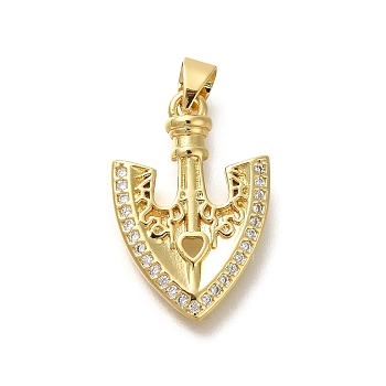 Rack Plating Brass Micro Pave Cubic Zirconia Pendants, Long-Lasting Plated, Lead Free & Cadmium Free, Anchor Charms, Real 18K Gold Plated, 22.5x15x5mm, Hole: 3.5x4mm