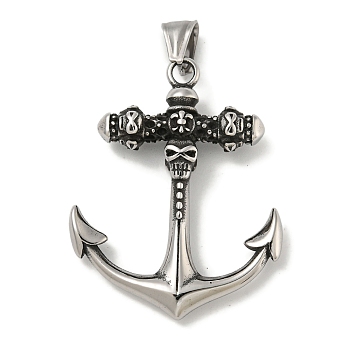 316 Surgical Stainless Steel Pendants, Anchor Charm, Antique Silver, 48.5x38x9mm, Hole: 4x8mm