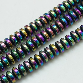Non-magnetic Synthetic Hematite Heishi Beads Strands, Disc/Flat Round, Multi-color Plated, 6x3mm, Hole: 1mm, 15.7 inch