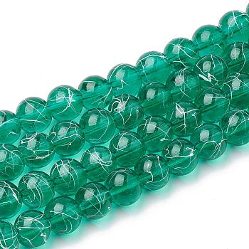 Drawbench Transparent Glass Round Beads Strands, Spray Painted, Teal, 8mm, Hole: 1.3~1.6mm, about 100pcs/strand, 31.4 inch
