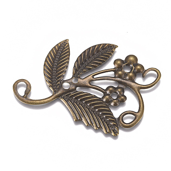 Iron Filigree Joiners Links, Leaf, Antique Bronze, 51.5x41x1mm, Hole: 1.8~5mm