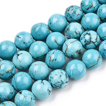 Synthetic Green Turquoise Beads Strands, Round, Dyed, 8~8.5mm, Hole: 1mm, about 47pcs/strand, 15.5 inch