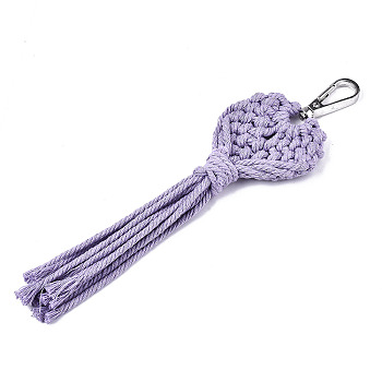 Polycotton(Polyester Cotton) Tassel Big Pendants Decorations, with Platinum Plated Alloy Swivel Clasps, Medium Orchid, 200~220mm