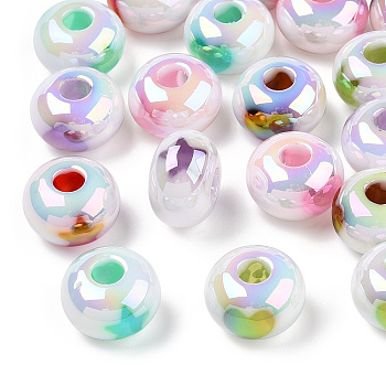 UV Plated Rainbow Acrylic Beads, Iridescent, Star and Heart, Rondelle, Mixed Color, 13.5x8.5mm, Hole: 4mm