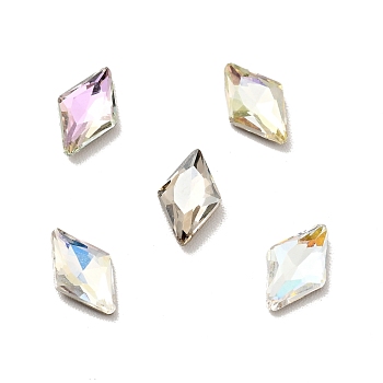 K9 Glass Rhinestone Cabochons, Flat Back & Back Plated, Faceted, Rhombus, Mixed Color, 8x5x2mm
