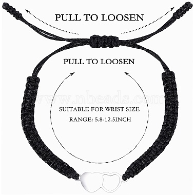 2Pcs 2 Style Stainless Steel Heart Link Bracelets Set(BJEW-SW00106-01)-2