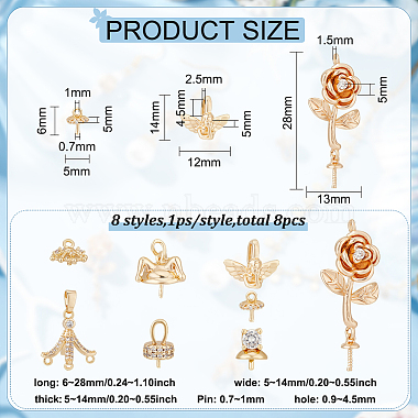 BENECREAT 8Pcs 8 Style Brass Micro Pave Clear Cubic Zirconia Flower Cup Peg Bails Pendants(KK-BC0011-85)-2