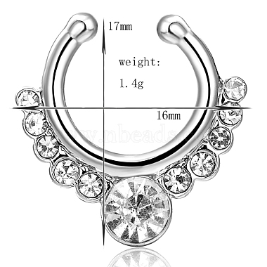 Personality Brass Cubic Zirconia Clip-on Nose Septum Rings(AJEW-EE0002-001P-01)-2