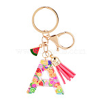 Fruit Series Letter Resin Keychains, with Alloy Lobster Claw Clasps, Golden, Letter A, 100mm(KEYC-TAC0033-02A)