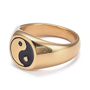 Ion Plating(IP) 304 Stainless Steel Finger Rings, Yin Yang Ring, with Enamel, Gossip, Real 18K Gold Plated, US Size 7(17.3mm)(STAS-H101-01G-7)
