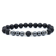 Natural Lava Rock & Synthetic Hematite Stretch Bracelet(XX9870-8)