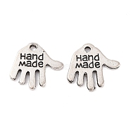 Tibetan Style Alloy Hand Carved Word Hand Made Charms, Cadmium Free & Lead Free, for Gift Package, Antique Silver, 12.5x12x0.8mm, Hole: 1mm(TIBEP-O009-31)