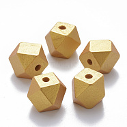 Painted Natural Wood Beads, Polygon, Gold, 11.5x11.5x12mm, Hole: 3.5mm(WOOD-Q040-020C-B01)