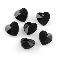 Faceted Heart Transparent Glass Charm Pendants, Black, 10x10x5mm, Hole: 1mm(GLAA-S054-02)