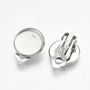 201 Stainless Steel Clip-on Earring Findings, Flat Round, Stainless Steel Color, 18x13.5x7mm, Hole: 3mm, Tray: 12mm(STAS-S079-81C)
