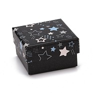 Cardboard Jewelry Boxes, with Black Sponge Mat, for Jewelry Gift Packaging, Square with Star Pattern, Black, 5.3x5.3x3.2cm(CON-D012-04A-02)