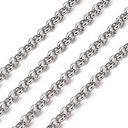 304 Stainless Steel Rolo Chains, Belcher Chain, Unwelded, with Spool, Stainless Steel Color, 4x4x1.5mm, about 82.02 Feet(25m)/roll(STAS-O076-16)