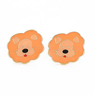 Lion Enamel Pin, Animal Alloy Brooch for Backpack Clothes, Cadmium Free & Lead Free, Light Gold, Dark Orange, 17x21x12mm, Pin: 1mm(PALLOY-S132-279)