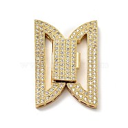 Brass Micro Pave Clear Cubic Zirconia Fold Over Clasps, Cadmium Free & Lead Free, Bowknot, Golden, 35.5x22.5x4.5mm(KK-G414-07G)