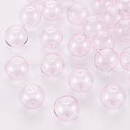 Handmade Blown Glass Beads, Round, Pink, 14x13mm, Hole: 1.6mm(X-BLOW-R005-02)