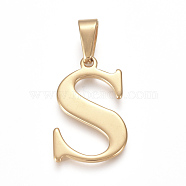 304 Stainless Steel Pendants, Golden, Initial Letter.S, 28x18x1.5mm, Hole: 5x8mm(STAS-F106-95G-S)