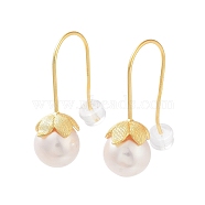 Natural Pearl Dangle Earrings for Women, with Sterling Silver Findings, Real 18K Gold Plated, 28~29x10mm(EJEW-E303-10G)