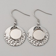 304 Stainless Steel Geometry Dangle Earring Settings, with Round Cabochon Settings, Round Pattern, Tray: 12mm, 43mm, Pin: 0.7mm(FIND-WH0032-74P-02)