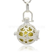 Silver Color Plated Brass Hollow Round Cage Pendants, with No Hole Spray Painted Brass Round Ball Beads, Dark Khaki, 36x25x21mm, Hole: 3x8mm(KK-J226-06S)