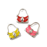 Brass Enamel Pendants, Platinum, Bag Charm, Mixed Color, 17.5x15x4mm, Hole: 9x10mm(FIND-C065-23P)