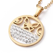 Crystal Rhinestone Butterfly Pendant Necklace with Vacuum Plating 304 Stainless Steel Chains for Women, Golden, 17.52 inch(44.5cm)(NJEW-E014-22G)